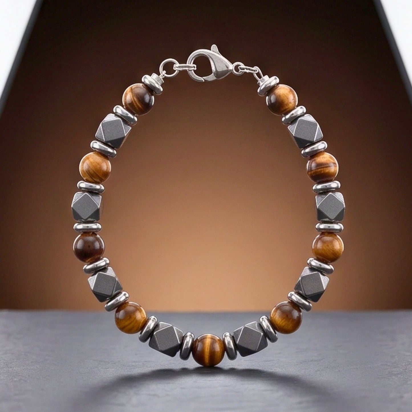THE MEN THING Beads Bracelet HEXSTONE TIGER - 7mm Beads Bracelet with Natural Stone - 7.5 to 8.5 inch Adjustable Bracelet