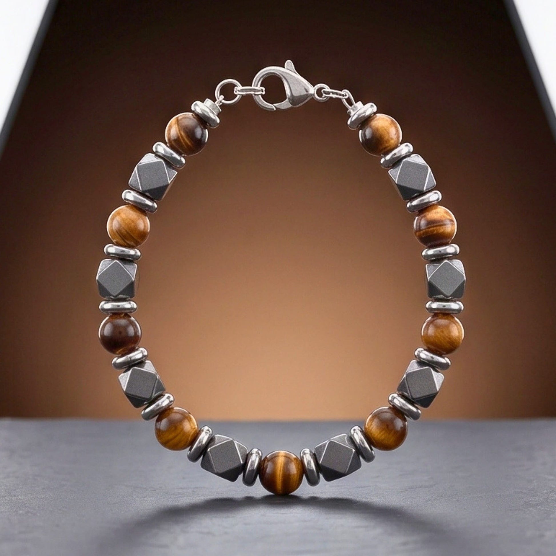 THE MEN THING Beads Bracelet HEXSTONE TIGER - 7mm Beads Bracelet with Natural Stone - 7.5 to 8.5 inch Adjustable Bracelet
