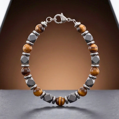 THE MEN THING Beads Bracelet HEXSTONE TIGER - 7mm Beads Bracelet with Natural Stone - 7.5 to 8.5 inch Adjustable Bracelet