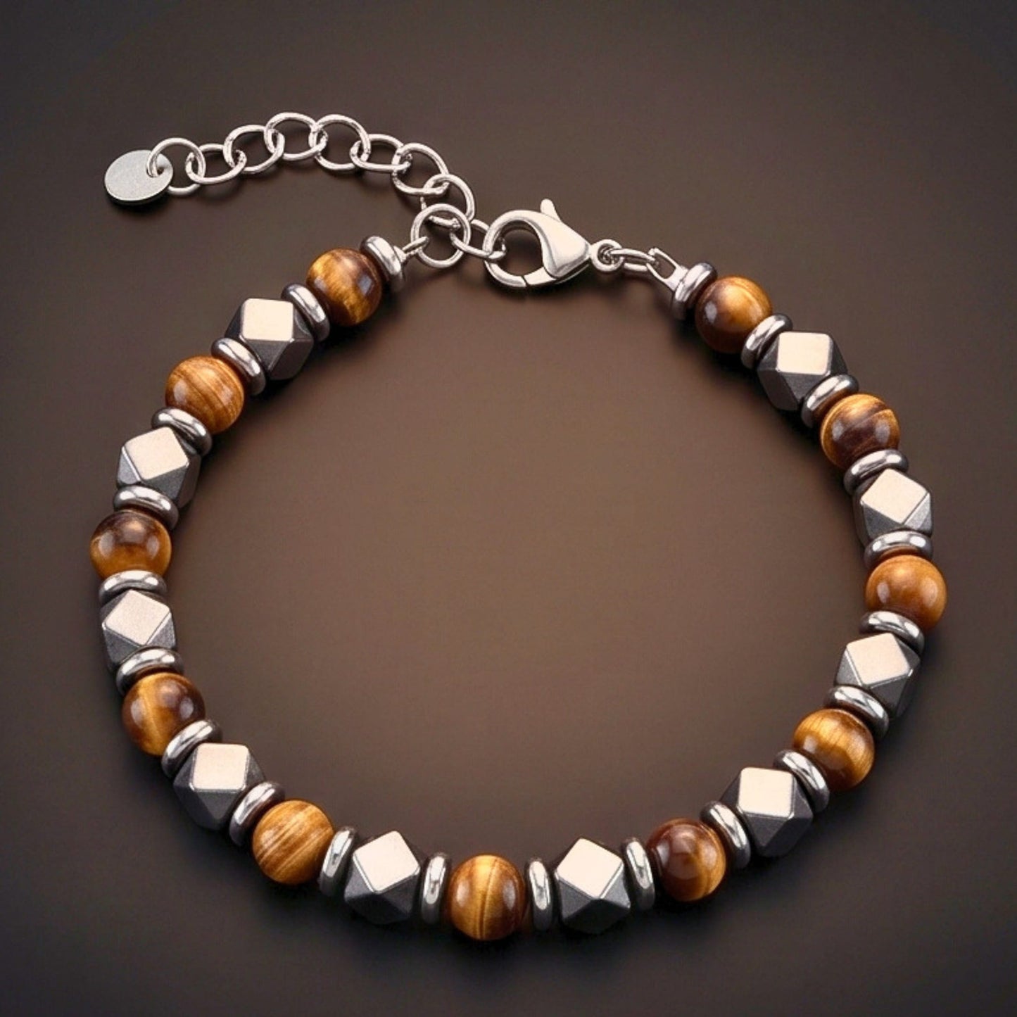THE MEN THING Beads Bracelet HEXSTONE TIGER - 7mm Beads Bracelet with Natural Stone - 7.5 to 8.5 inch Adjustable Bracelet