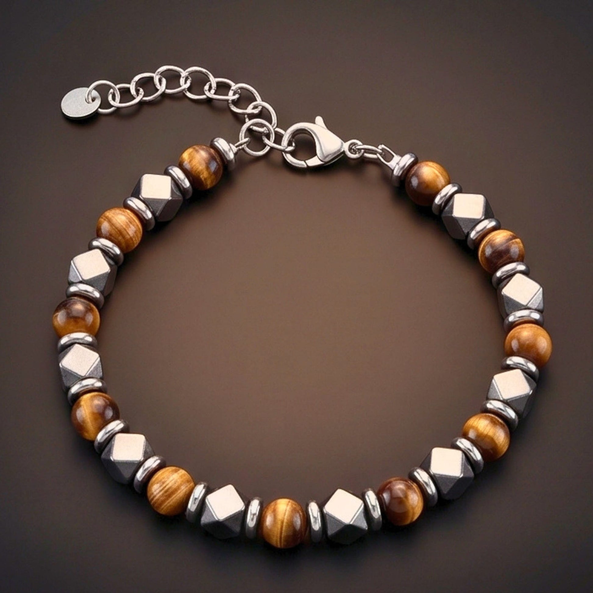 THE MEN THING Beads Bracelet HEXSTONE TIGER - 7mm Beads Bracelet with Natural Stone - 7.5 to 8.5 inch Adjustable Bracelet