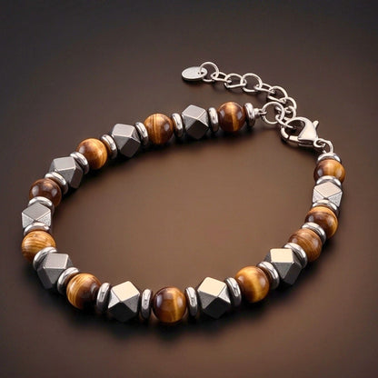 THE MEN THING Beads Bracelet HEXSTONE TIGER - 7mm Beads Bracelet with Natural Stone - 7.5 to 8.5 inch Adjustable Bracelet