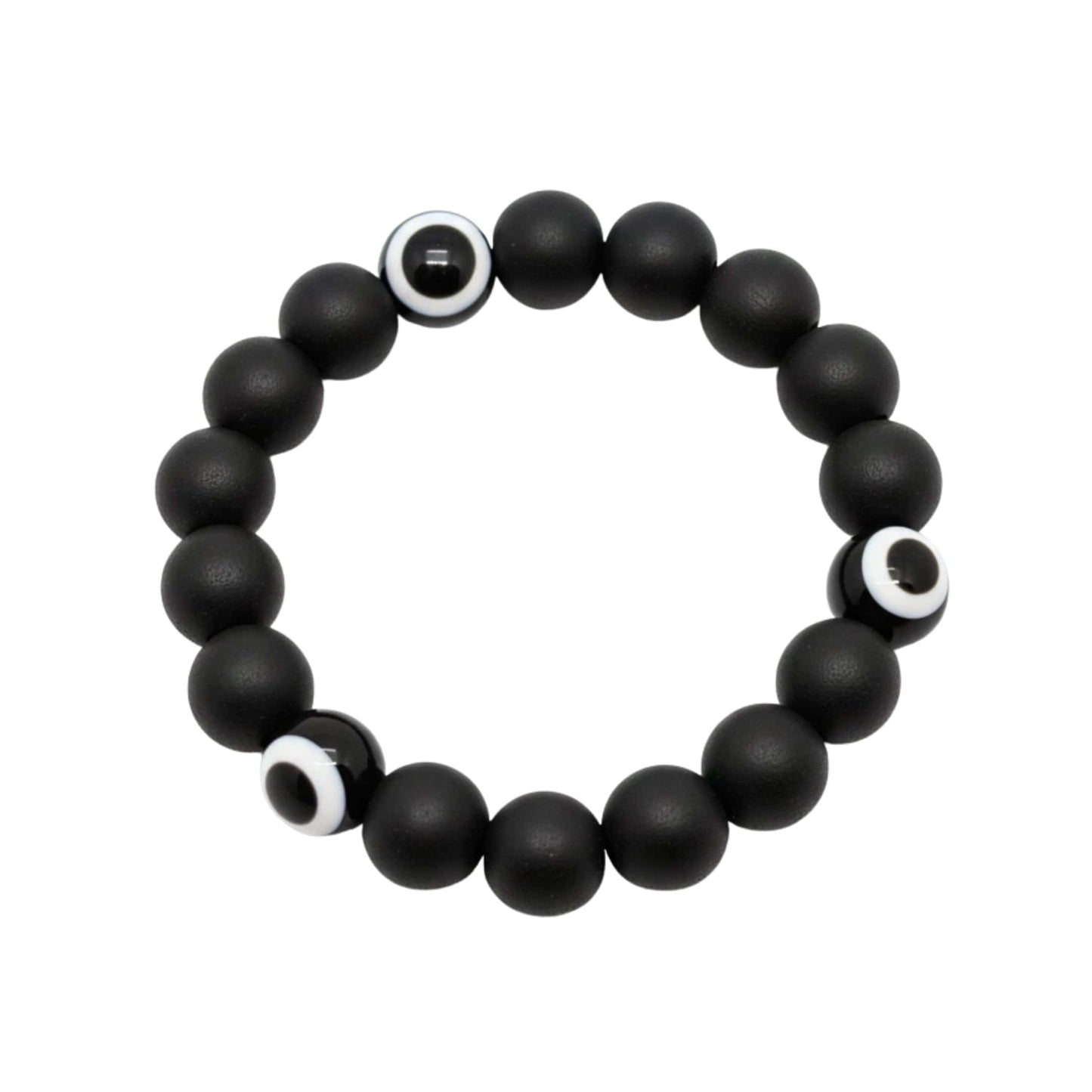 THE MEN THING Beads Bracelet SHADOW EVIL EYE - 12mm Wooden Beads Bracelet with Natural Stone - Adjustable Bracelet