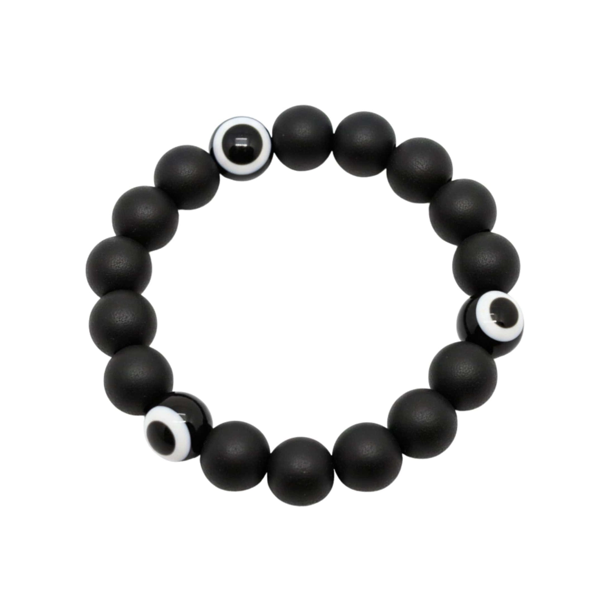 THE MEN THING Beads Bracelet SHADOW EVIL EYE - 12mm Wooden Beads Bracelet with Natural Stone - Adjustable Bracelet