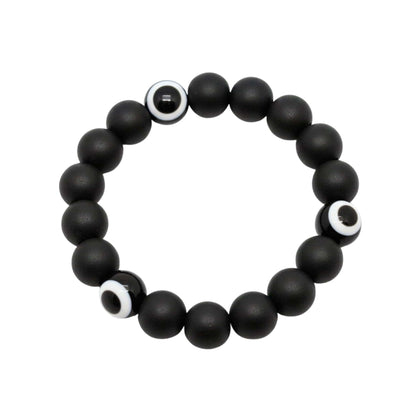 THE MEN THING Beads Bracelet SHADOW EVIL EYE - 12mm Wooden Beads Bracelet with Natural Stone - Adjustable Bracelet