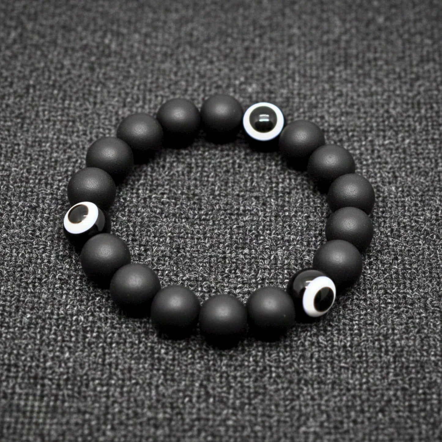 THE MEN THING Beads Bracelet SHADOW EVIL EYE - 12mm Wooden Beads Bracelet with Natural Stone - Adjustable Bracelet