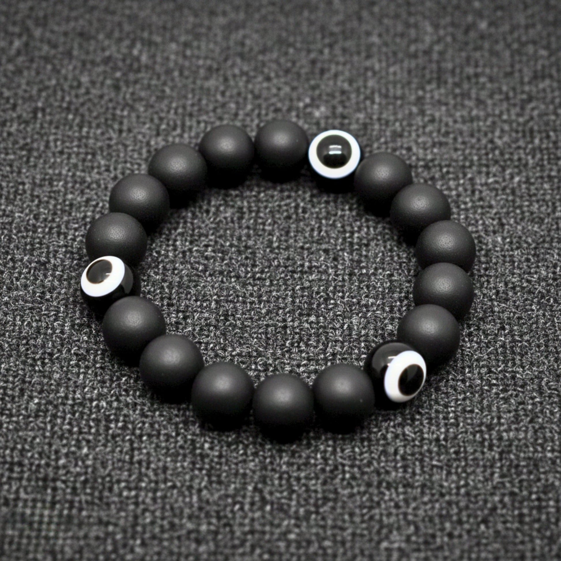 THE MEN THING Beads Bracelet SHADOW EVIL EYE - 12mm Wooden Beads Bracelet with Natural Stone - Adjustable Bracelet