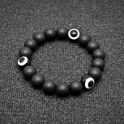 THE MEN THING Beads Bracelet SHADOW EVIL EYE - 12mm Wooden Beads Bracelet with Natural Stone - Adjustable Bracelet