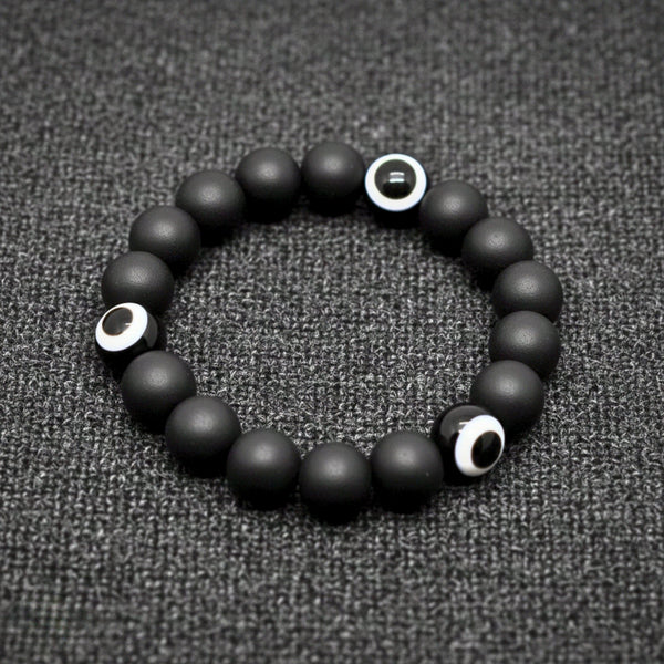 SHADOW EVIL EYE - 12mm Beads Bracelet with Natural Stone - Adjustable Bracelet