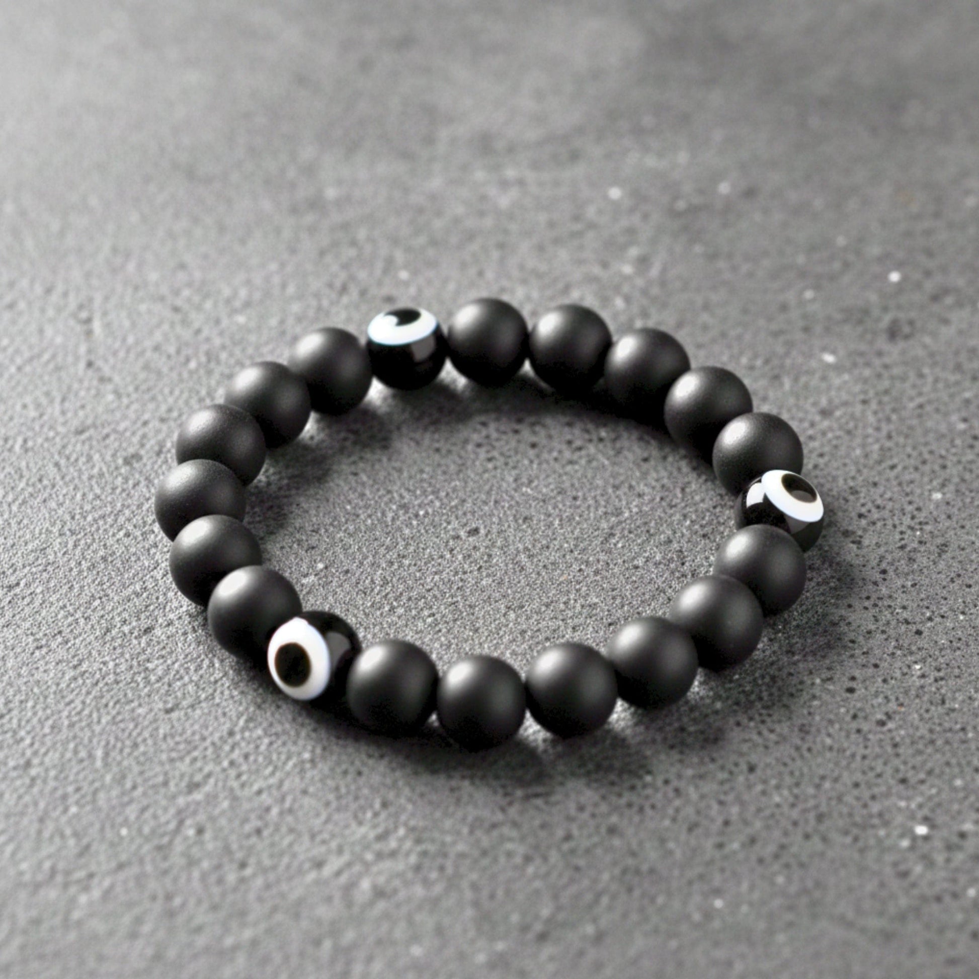 THE MEN THING Beads Bracelet SHADOW EVIL EYE - 12mm Wooden Beads Bracelet with Natural Stone - Adjustable Bracelet