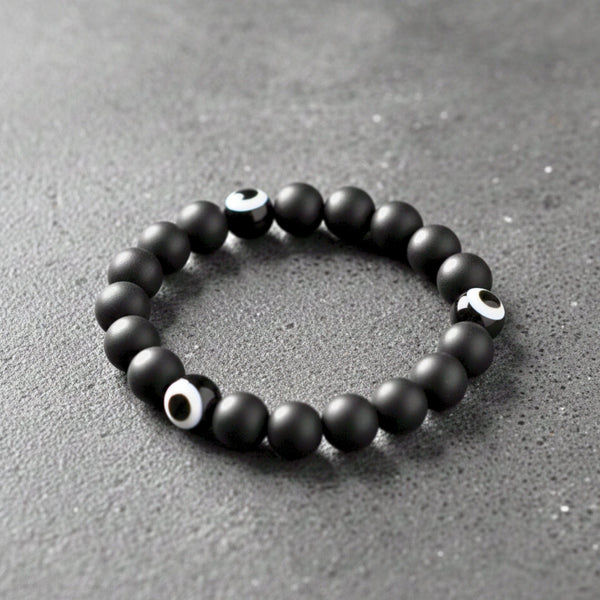 SHADOW EVIL EYE - 12mm Beads Bracelet with Natural Stone - Adjustable Bracelet