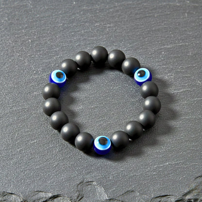 THE MEN THING Beads Bracelet TRINITY EVIL EYE - 12mm Beads Bracelet with Natural Stone - Adjustable Bracelet