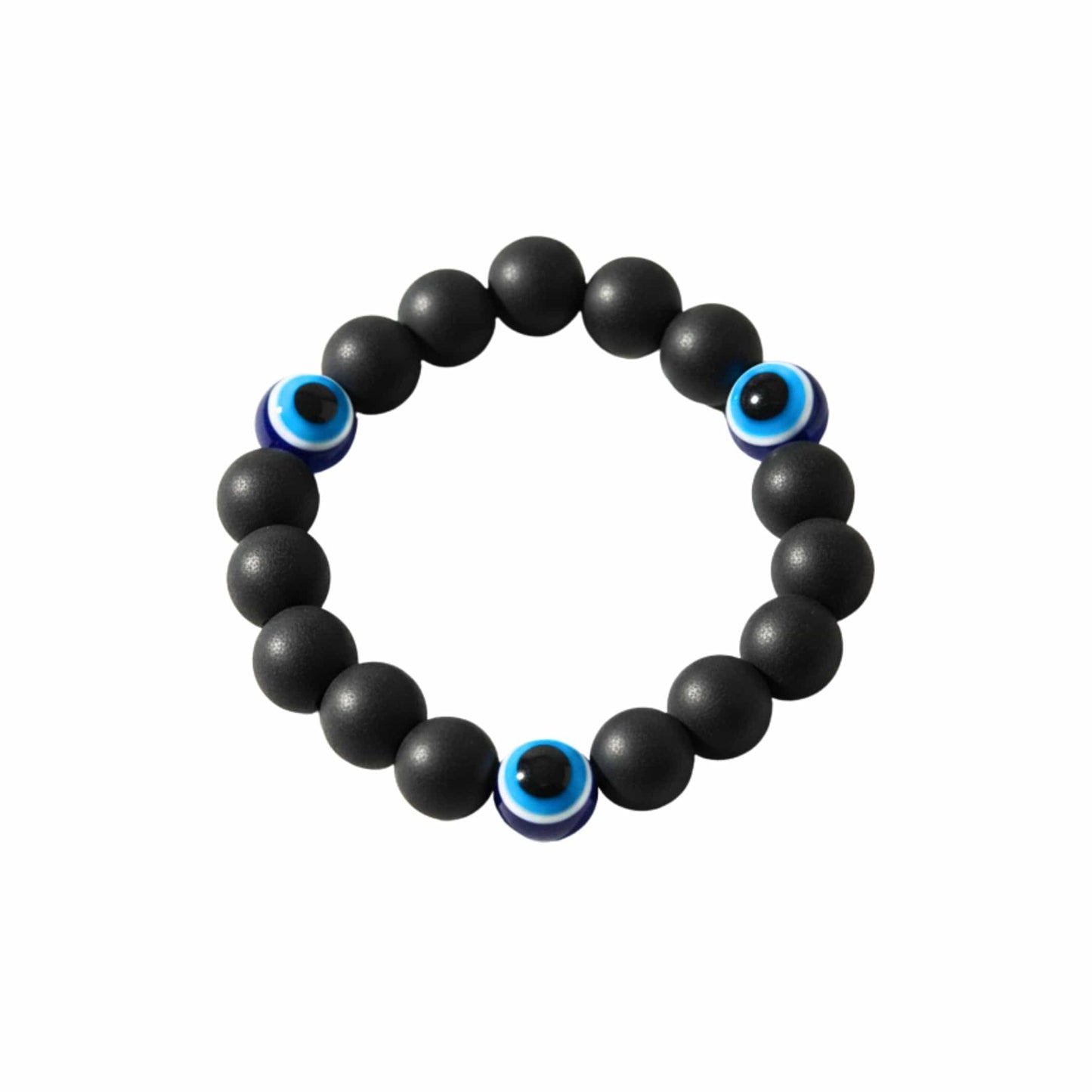 THE MEN THING Beads Bracelet TRINITY EVIL EYE - 12mm Wooden Beads Bracelet with Natural Stone - Adjustable Bracelet