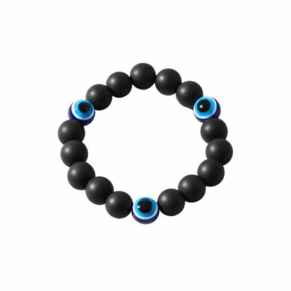 THE MEN THING Beads Bracelet TRINITY EVIL EYE - 12mm Wooden Beads Bracelet with Natural Stone - Adjustable Bracelet