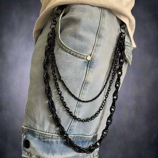 एजिस चेन ब्लैक - 3 पीस अलॉय मल्टी-लेयर लॉन्ग बाइकर जींस चेन लॉबस्टर क्लैस्प्स के साथ पुरुषों और लड़कों के लिए - 36 इंच