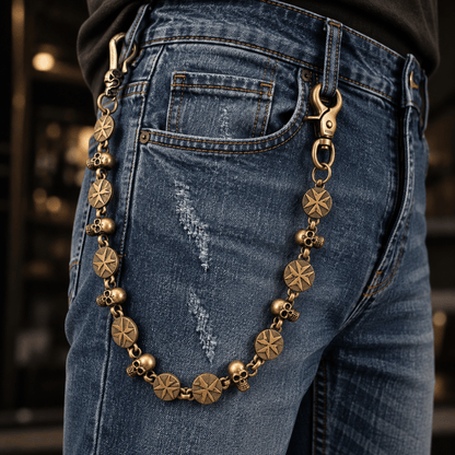 THE MEN THING Biker Fashion BONE STAR - Antique Bronze 12mm Titanium Steel Skull Heavy Biker Chain for Jeans with Lobster Clasps for Men & Boys - 20 inch
