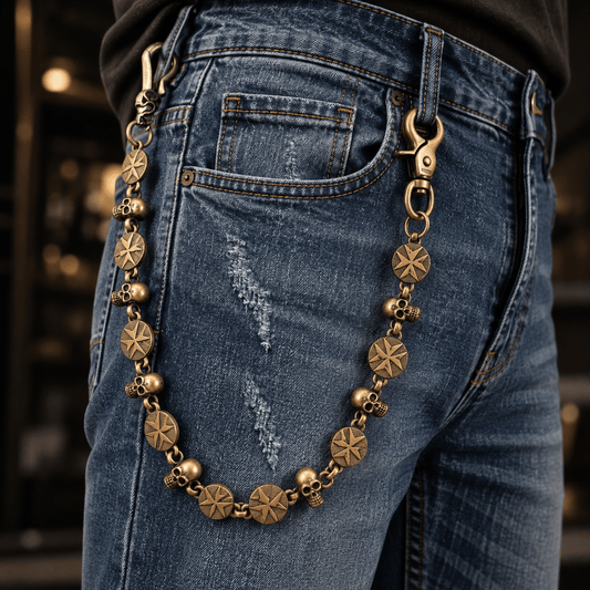 THE MEN THING Biker Fashion BONE STAR - Antique Bronze 12mm Titanium Steel Skull Heavy Biker Chain for Jeans with Lobster Clasps for Men & Boys - 20 inch