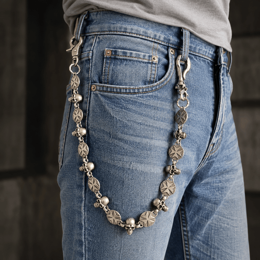 THE MEN THING Biker Fashion BONE STAR - Antique Steel 12mm Titanium Steel Skull Heavy Biker Chain for Jeans with Lobster Clasps for Men & Boys - 20 inch