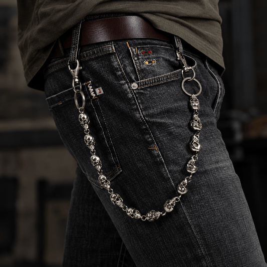 THE MEN THING Biker Fashion CLASSIC SKULL - Antique Steel 15mm Titanium Steel Heavy Biker Chain for Jeans with Lobster Clasps for Men & Boys - 23 inch