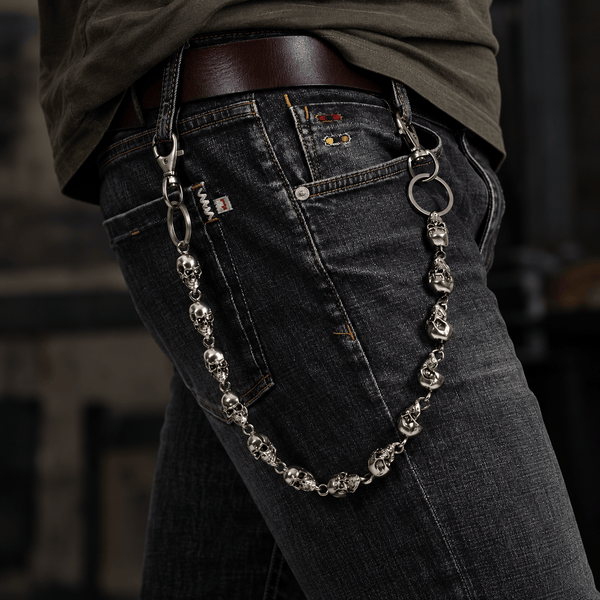 CLASSIC SKULL - Antique Steel 15mm Titanium Steel Heavy Biker Chain for Jeans with Lobster Clasps for Men & Boys - 23 inch