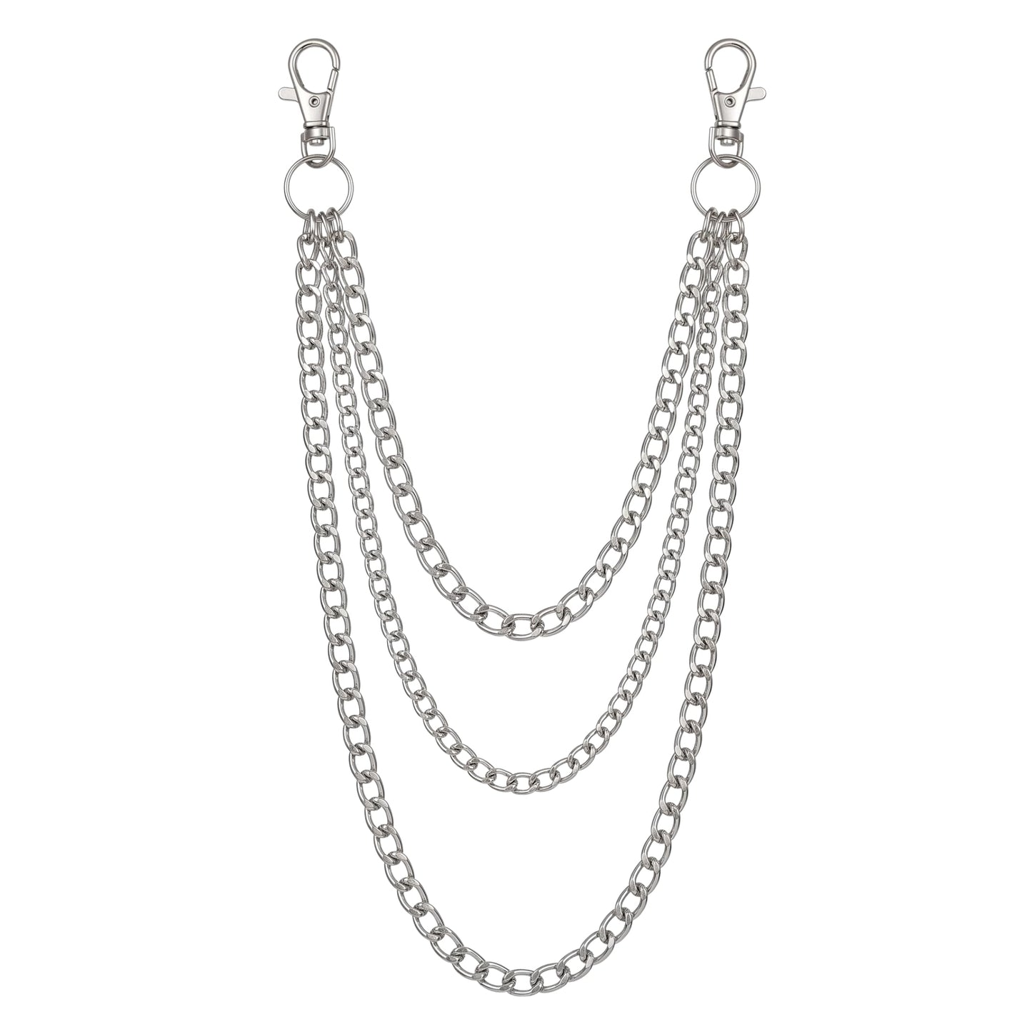 THE MEN THING Biker Fashion DRAPE TRI - LAYER SILVER -  Alloy Multi-Layer Biker Chain  For Jeans with Lobster Clasps for Men & Boys - 30 inch