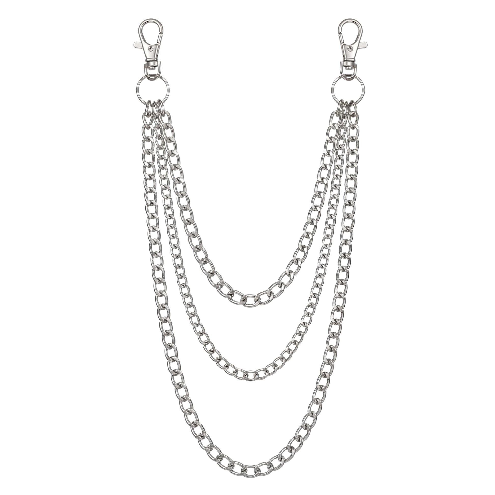 THE MEN THING Biker Fashion DRAPE TRI - LAYER SILVER -  Alloy Multi-Layer Biker Chain  For Jeans with Lobster Clasps for Men & Boys - 30 inch