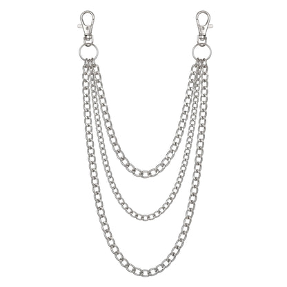 THE MEN THING Biker Fashion DRAPE TRI - LAYER SILVER -  Alloy Multi-Layer Biker Chain  For Jeans with Lobster Clasps for Men & Boys - 30 inch