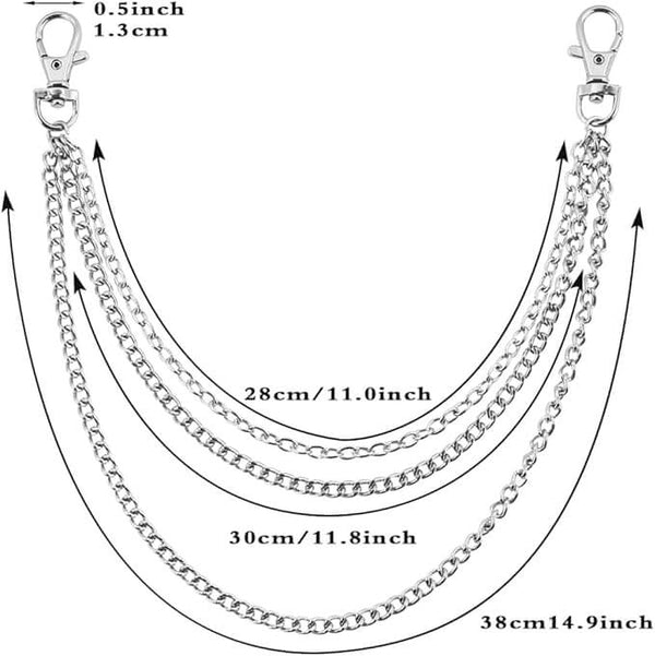 DRAPE TRI - లేయర్ సిల్వర్ - అల్లాయ్ మల్టీ-లేయర్ బైకర్ జీన్స్ చైన్‌తో కూడిన లోబ్‌స్టర్ క్లాస్ప్స్ కోసం పురుషులు & అబ్బాయిలు - 30 అంగుళాలు