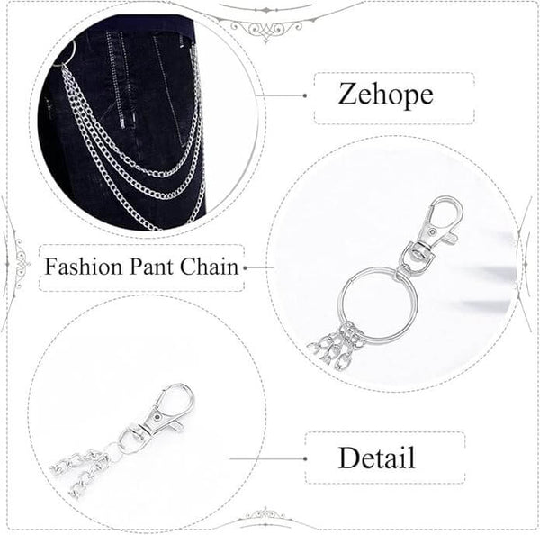 DRAPE TRI - లేయర్ సిల్వర్ - అల్లాయ్ మల్టీ-లేయర్ బైకర్ జీన్స్ చైన్‌తో కూడిన లోబ్‌స్టర్ క్లాస్ప్స్ కోసం పురుషులు & అబ్బాయిలు - 30 అంగుళాలు