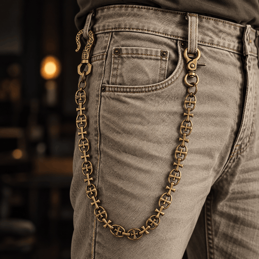 THE MEN THING Biker Fashion GOTHIC CROSS - Antique Bronze13mm Titanium Steel Heavy Biker Chain for Jeans with Lobster Clasps for Men & Boys - 20 inch