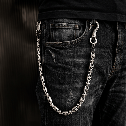 THE MEN THING Biker Fashion GOTHIC CROSS - Antique Steel 13mm Titanium Steel Heavy Biker Chain for Jeans with Lobster Clasps for Men & Boys - 20 inch