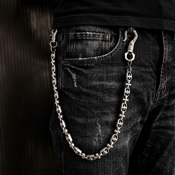 GOTHIC CROSS - Antique Steel 13mm Titanium Steel Heavy Biker Chain for Jeans with Lobster Clasps for Men & Boys - 20 inch