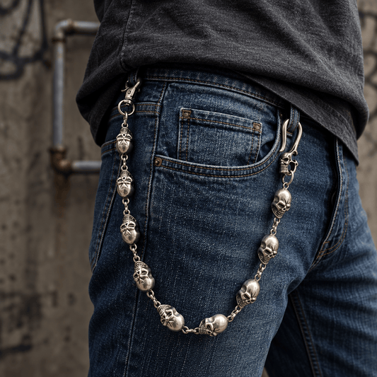 THE MEN THING Biker Fashion GRIMEX SKULL - Antique Steel 18mm Titanium Steel Skull Heavy Biker Chain for Jeans with Lobster Clasps for Men & Boys - 22 inch