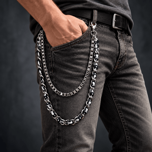 THE MEN THING Biker Fashion GRIT WAIST CHAIN - Pure Titanium Steel Heavy Duty Long Waist Biker Chain For Jeans with Lobster Clasps for Men & Boys - 38 inch