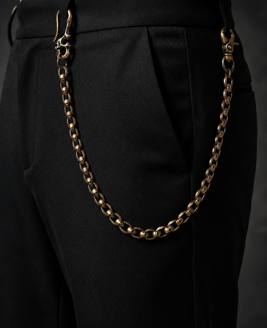 THE MEN THING Biker Fashion HELLBONE LINK - Antique Gold 14mm Skull Heavy Biker Chain for Jeans with Lobster Clasps for Men & Boys - 20 inch
