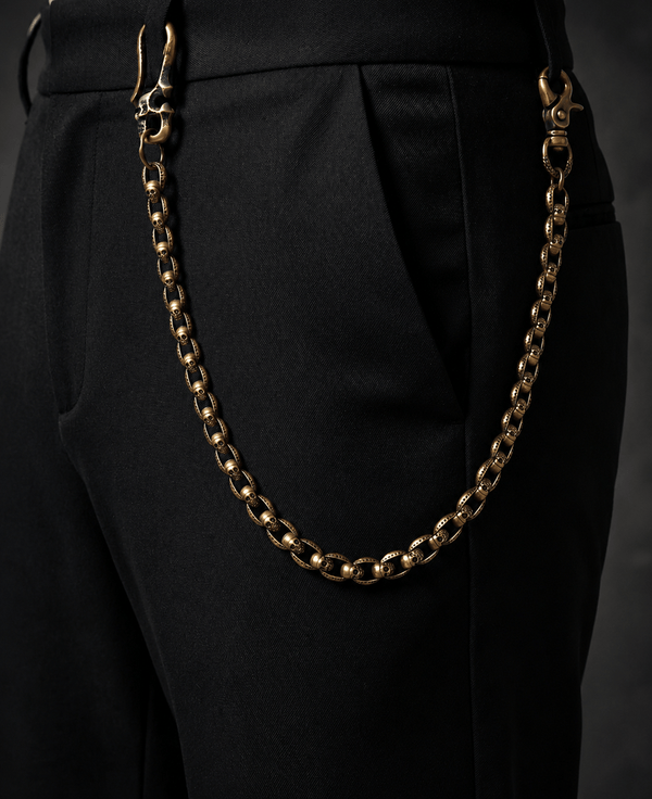 HELLBONE LINK - Antique Gold 14mm Skull Heavy Biker Chain for Jeans with Lobster Clasps for Men & Boys - 20 inch
