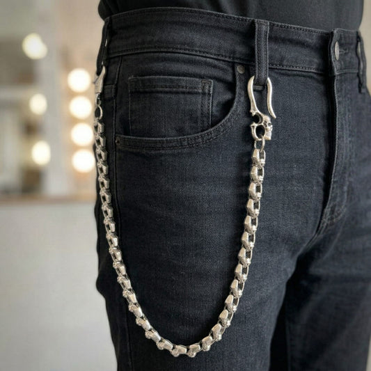 THE MEN THING Biker Fashion HELLBONE LINK - Antique Steel 14mm Titanium Steel Skull Heavy Biker Chain for Jeans with Lobster Clasps for Men & Boys - 20 inch