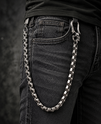 THE MEN THING Biker Fashion HELLBONE LINK - Antique Steel 14mm Titanium Steel Skull Heavy Biker Chain for Jeans with Lobster Clasps for Men & Boys - 20 inch