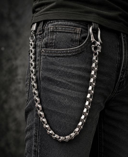 THE MEN THING Biker Fashion HELLBONE LINK - Antique Steel 14mm Titanium Steel Skull Heavy Biker Chain for Jeans with Lobster Clasps for Men & Boys - 20 inch