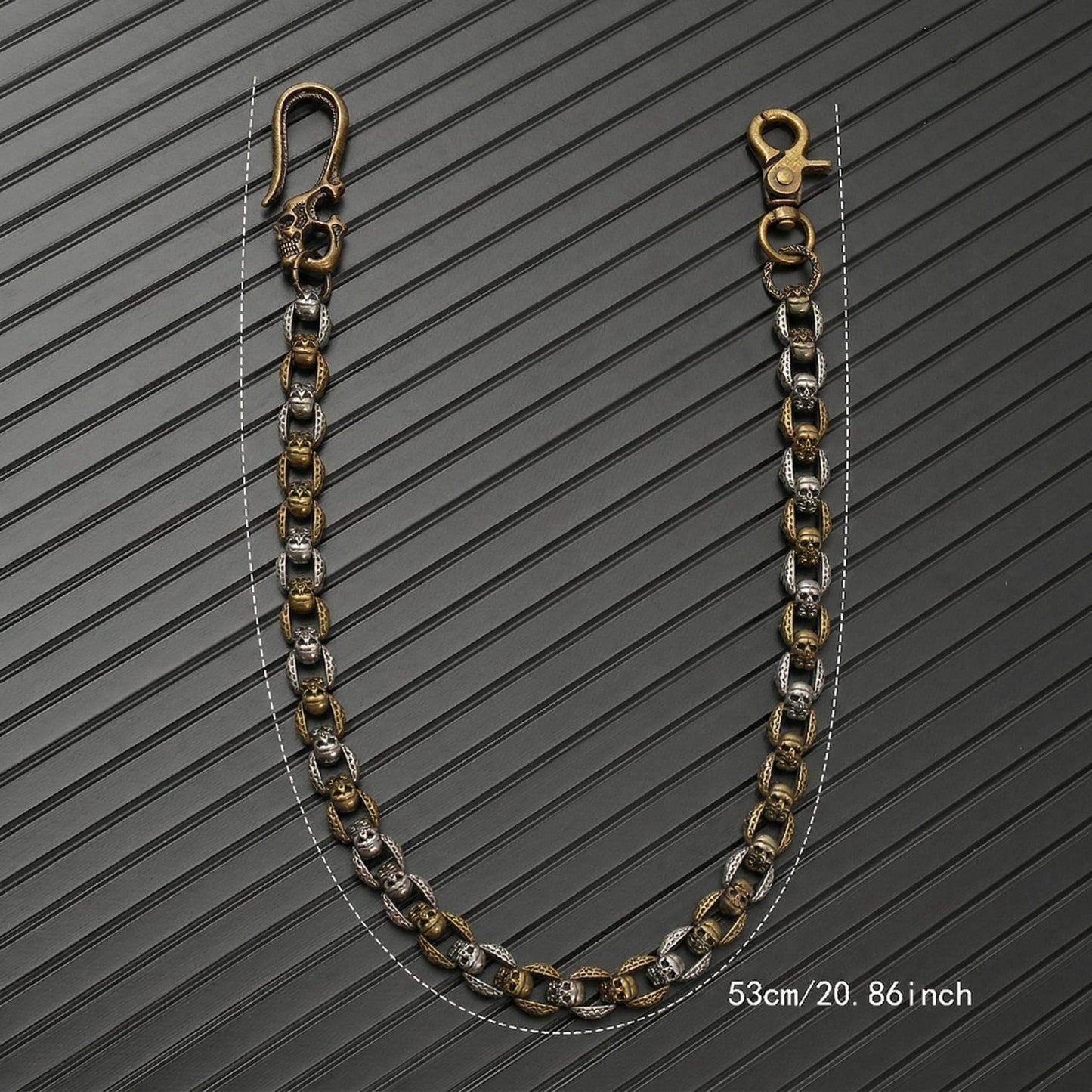 THE MEN THING Biker Fashion HELLBONE LINK - Antique Steel Gold 14mm Titanium Steel Skull Heavy Biker Chain for Jeans with Lobster Clasps for Men & Boys - 20 inch
