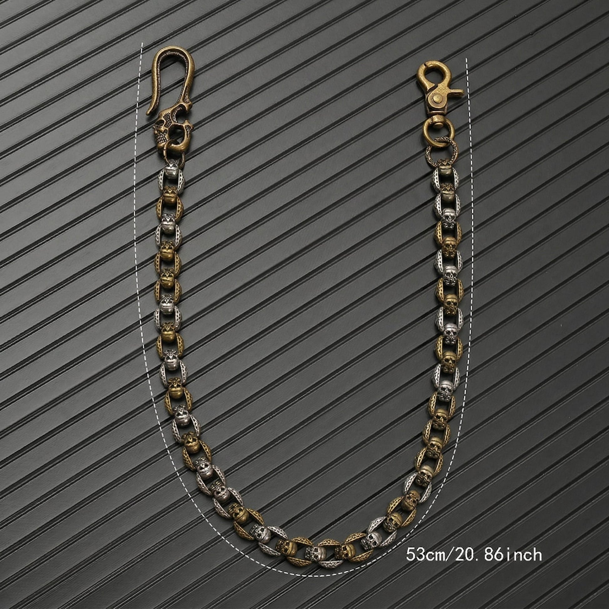 THE MEN THING Biker Fashion HELLBONE LINK - Antique Steel Gold 14mm Titanium Steel Skull Heavy Biker Chain for Jeans with Lobster Clasps for Men & Boys - 20 inch