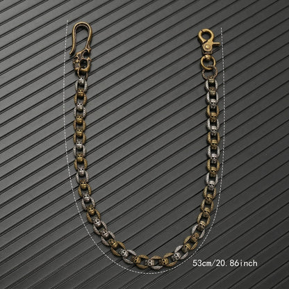 THE MEN THING Biker Fashion HELLBONE LINK - Antique Steel Gold 14mm Titanium Steel Skull Heavy Biker Chain for Jeans with Lobster Clasps for Men & Boys - 20 inch