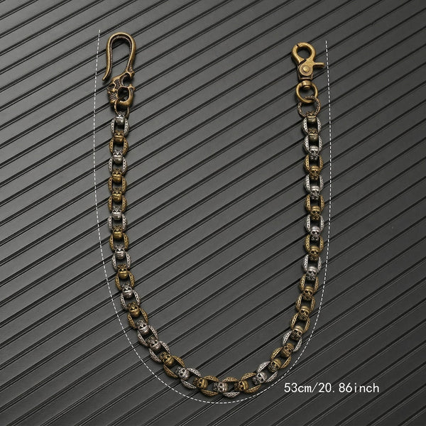 HELLBONE LINK - Antique Steel Gold 14mm Titanium Steel Skull Heavy Biker Chain for Jeans with Lobster Clasps for Men & Boys - 20 inch