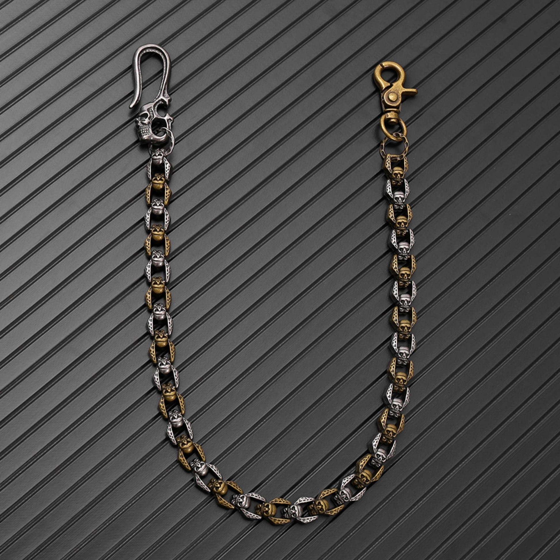THE MEN THING Biker Fashion HELLBONE LINK - Antique Steel Gold 14mm Titanium Steel Skull Heavy Biker Chain for Jeans with Lobster Clasps for Men & Boys - 20 inch