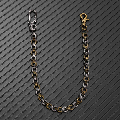 THE MEN THING Biker Fashion HELLBONE LINK - Antique Steel Gold 14mm Titanium Steel Skull Heavy Biker Chain for Jeans with Lobster Clasps for Men & Boys - 20 inch