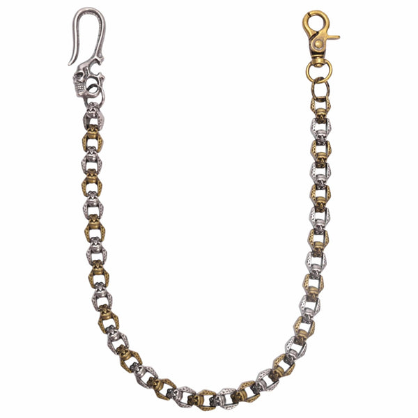 HELLBONE LINK - Antique Steel Gold 14mm Titanium Steel Skull Heavy Biker Chain for Jeans with Lobster Clasps for Men & Boys - 20 inch