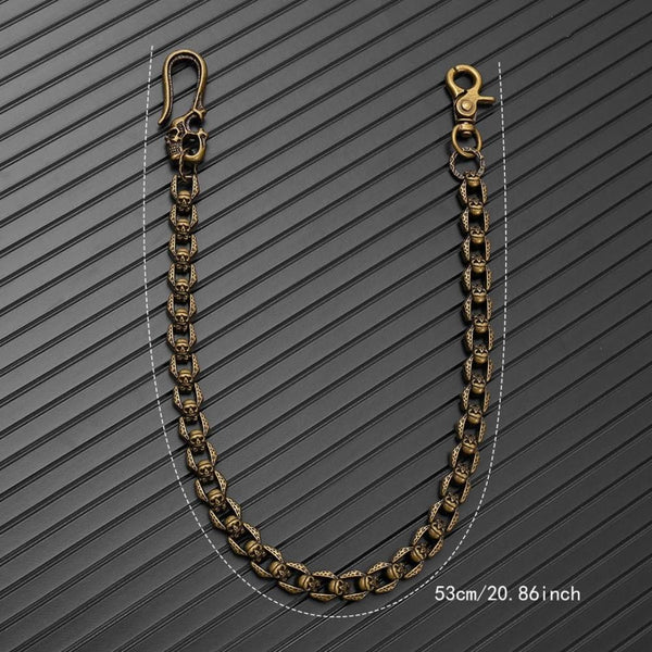 HELLBONE LINK - Antique Gold 14mm Skull Heavy Biker Chain for Jeans with Lobster Clasps for Men & Boys - 20 inch
