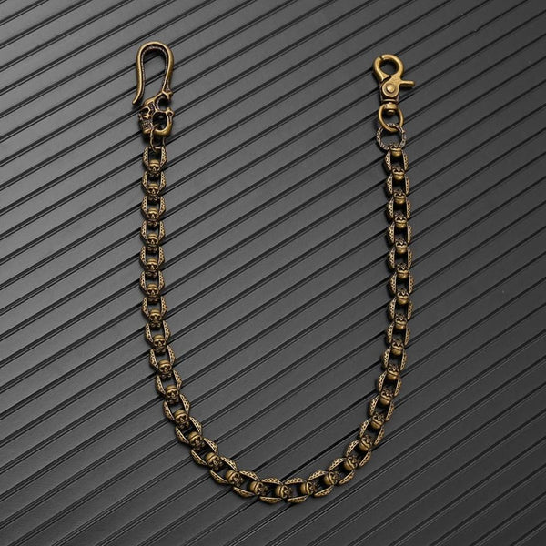 HELLBONE LINK - Antique Gold 14mm Skull Heavy Biker Chain for Jeans with Lobster Clasps for Men & Boys - 20 inch