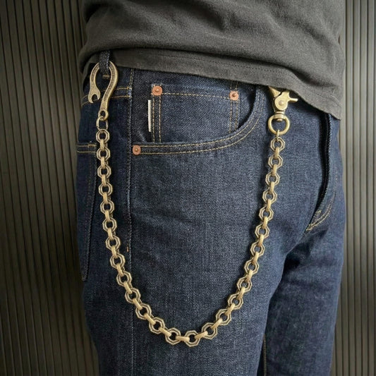 THE MEN THING Biker Fashion HEX FORGE - Antique Bronze 15mm Titanium Steel Skull Heavy Biker Chain for Jeans with Lobster Clasps for Men & Boys - 19 inch