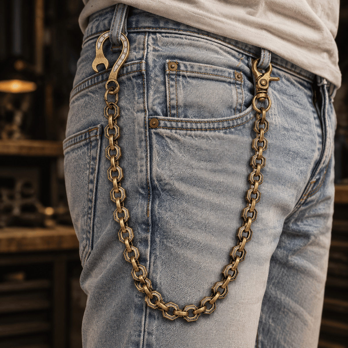 THE MEN THING Biker Fashion HEX FORGE - Antique Bronze 15mm Titanium Steel Skull Heavy Biker Chain for Jeans with Lobster Clasps for Men & Boys - 19 inch